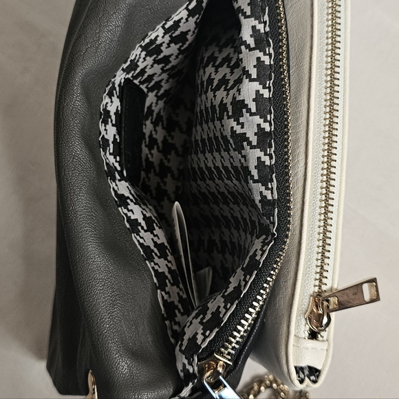 [CESCA] Gray, Wht & Blk Vegan Leather Crossbody Bag/Clutch Removable Gold Chain - Picture 8 of 15